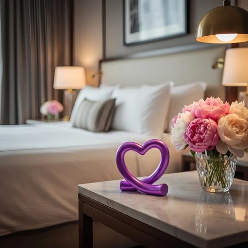 Lescafita Purple Heart Decor Sculpture, Artistic Abstract Love Statue Modern Home Decor Accent for Desk Shelf Coffee Table Room, Creative Unique Gift - color: Purple