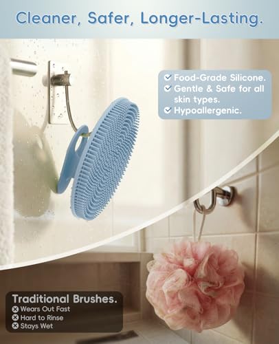 2 Pack Soft Silicone Body Scrubber, Exfoliating Skin Massage Shower Brush - color: Blue+mint