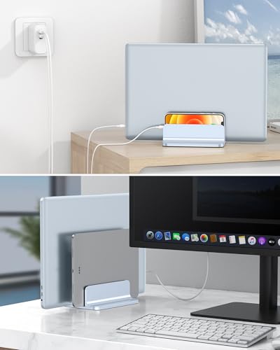 OMOTON Dual Vertical Desk Laptop Stand Holder, Fits MacBook Air, Sky Blue - color: Sky Blue