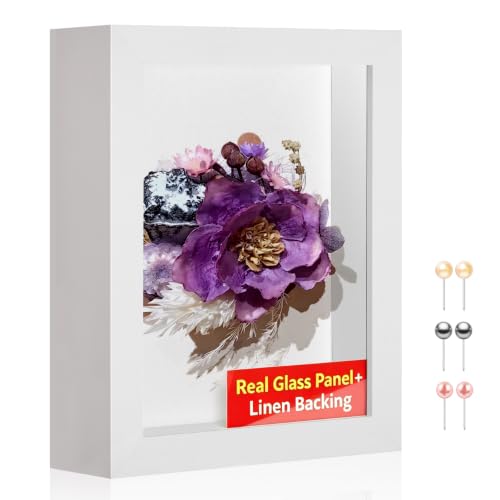 4x6 Small Shadow Box Picture Frame with Real Glass and Linen Back - color: White + Thickened Panel + Foam Packaging, size: 4x6