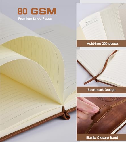 Biuwory Leather Journal Notebook,256 Thick Lined Pages,Hardcover 5.7"×8.3" - color: Brown, size: Lined-256 Pages (5.7"×8.3")