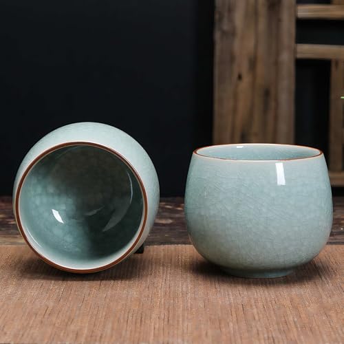 KAMMAK Japanese Tea Cups, 5 Oz Small Handmade Ceramic Teacups, Set of 2 - style: Ice Crackle Glaze-Egg