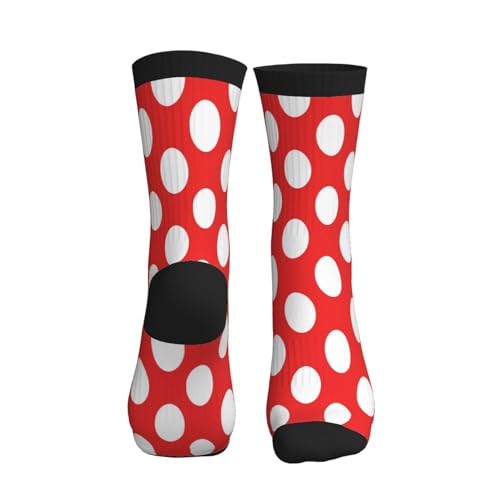 Crew Athletic Socks Funny Crazy Casual Sports Novelty Dress Socks for Women Men Running Hiking - color: Polka Dots White Red