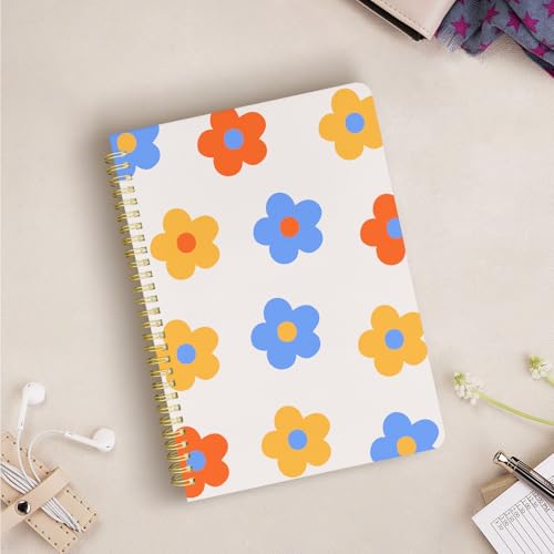 Cute Spiral Notebook Lined Journal B5 Note Book with Pocket, Flower - color: Color Flower