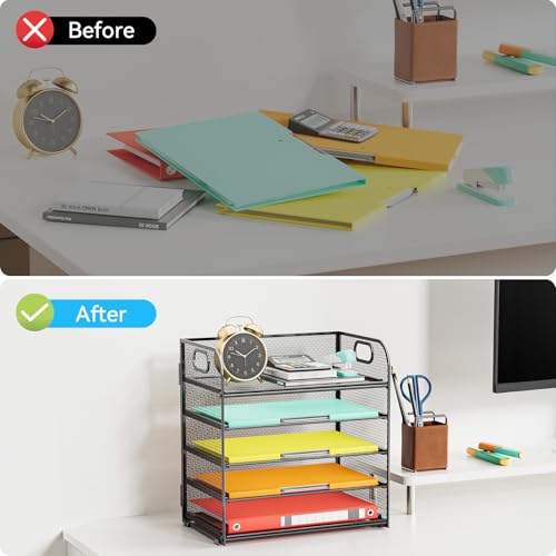 Paper Organizer Letter Tray with Handle, 5-Tier Black - color: Black, size: 12.6" x 9.1" x 13.4"