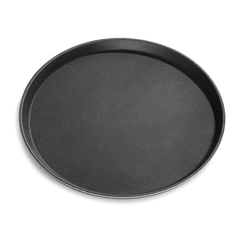 New Star Foodservice Non-Slip Tray, Plastic, Rubber Lined, Round, Black, 11-Inch - size: 11 inch