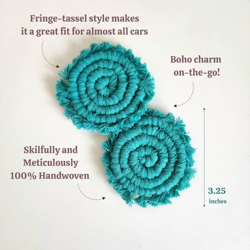 Cotton Car Coasters for Cup Holders, 2PC Car Cup Coasters, Drink Coaster Holder, Cute cupholder Coaster Accessories for Women, Macrame, Boho (Ocean Teal) - color: Ocean Teal