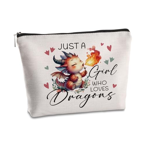 Dragon Gifts For Women Makeup Bag Just a Women Who Loves Dragons Travel Zipper Pouch Dragon Themed Christmas Graduation Birthday Gifts for Daughter Sister Friend Animal Lovers - color: Just a Women Who Loves Dragons