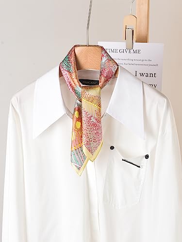 100% Mulberry Silk Scarf - 21" Square Lightweight Neckerchief, Gift Packed - color: Yellow