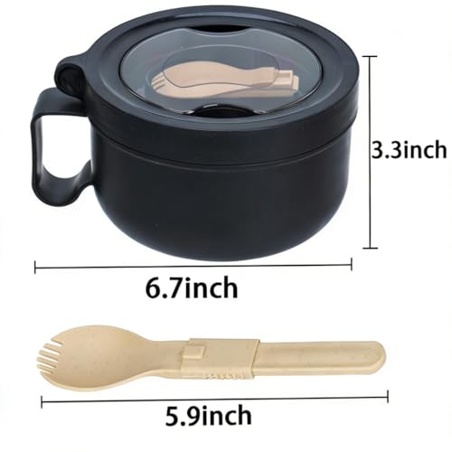 2 Pack Soup Bowl with Handles, Microwave Ramen Bowl with Lid for Soup and Instant Noodles,Oatmeal, Gumbo, Salad,BPA Free(Black Black) - color: Black Black