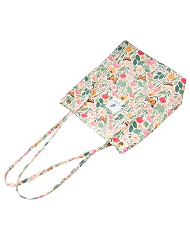 Corduroy Tote Bag Cute Tote Bags for Women Shoulder Bag with Inner Pocket for Work Beach Travel and Shopping Grocery - style: Butterfly Flower