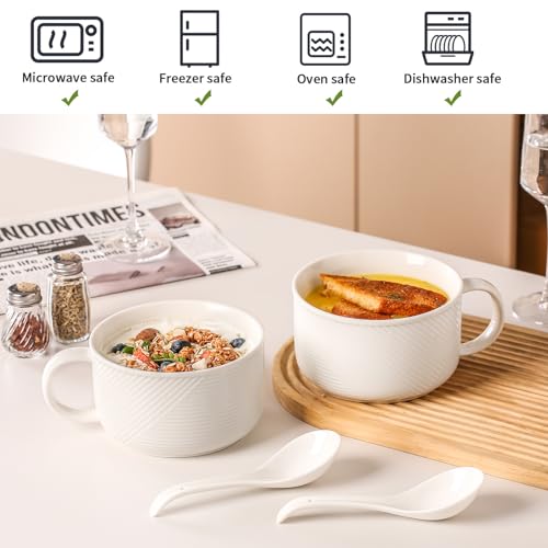 Soup Bowls with Handles, Microwave Safe 38 Oz, White - color: White 2 pcs