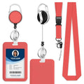 ID Badge Holder with Lanyard Easy to Use Red Badge Holder for Workers Events Schools - color: Red