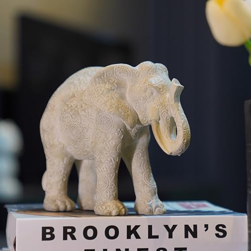 Guichifun Elephant Statue Decor, Cream, 7.25 x 3.25 x 5.75 Inch - color: Cream-elephant