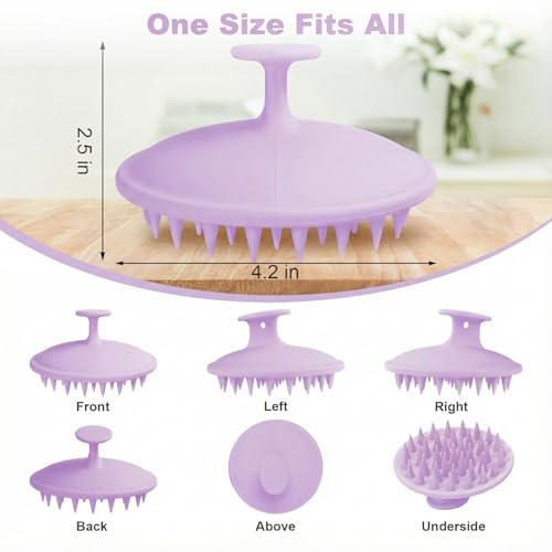 Silicone Scalp Massager Shampoo Brush, Scalp Brush for Hair Growth & Dandruff Removal, Hair Scrubber Scalp Stimulator Exfoliator Brush with Soft Bristles for Wet Dry Scalp Care (Light Purple) - color: Light Purple