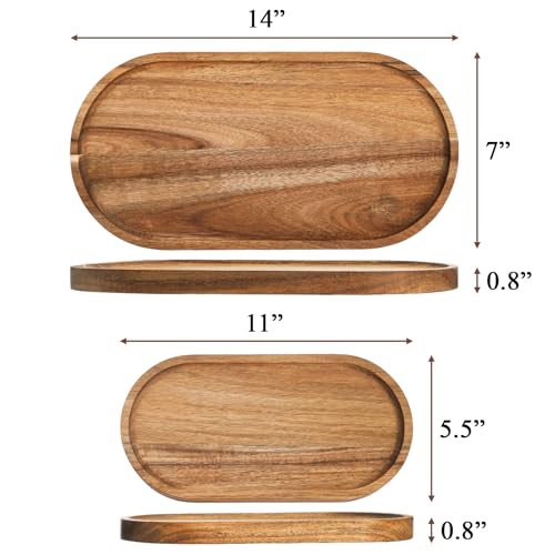Elsjoy Set of 2 Acacia Wood Serving Trays, Long Wooden Serving Platter Oval Charcuterie Board Set for Home Decor, Fruit, Cheese, 𝟏𝟒" 𝐱𝟕" 𝐚𝐧𝐝 𝟏𝟏" 𝐱𝟓.𝟓" (Pack of 2) - size: 14"L x 7"D, 11"L x 5.5"D (Pack of 2)