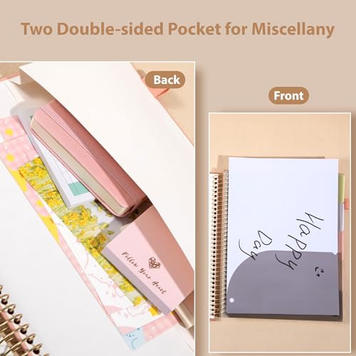 Yoment Hardcover Spiral Notebook 8.5" x 11" 5 Subject Notebook with Tabs - color: Pink