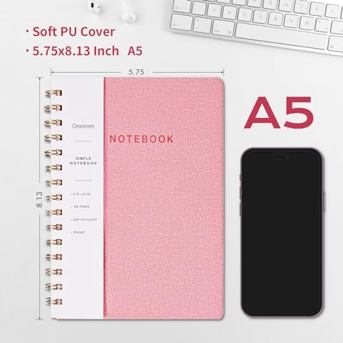Spiral Notebook, Pink Notebook-6.1x8.2 Inch College Ruled Journal with Inner Pockets and 160 Pages, PU Leather Cover Business Journal, Twin-Wire Binding Notebook Perfect for Office & Home - color: 003-Pink-1pack, size: A5-160 pages