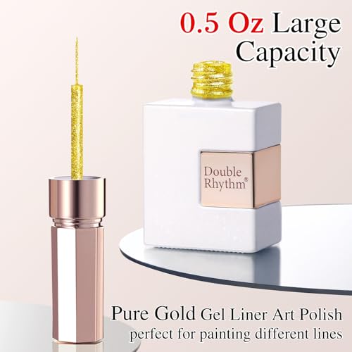 Double Rhythm 15 Ml Metallic Gel Liner Nail Art Gel Bronze Mirror Chrome Painted Drawing Stripper 3D Effect Gel Polish (Glitter Gold-L1002) - color: Pure Gold