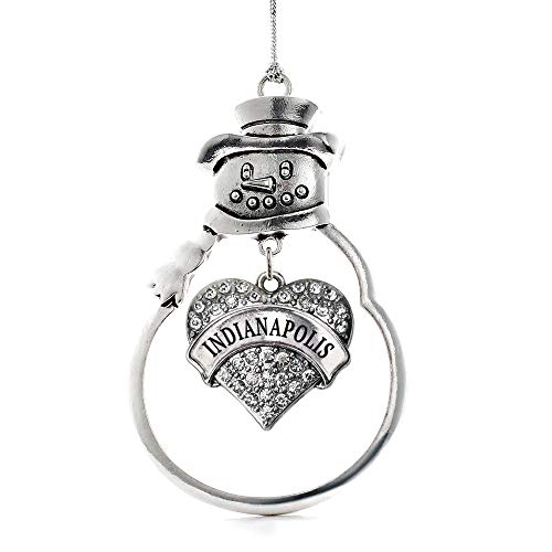 Inspired Silver - Indianapolis - Silver Christmas Ornament - Pave Heart Charm Christmas Tree Ornament with Cubic Zirconia - Snowman Hanging Decoration - style: Indianapolis