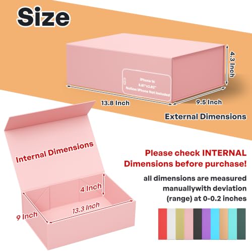 RYDDOY Pink Gift Box, 13.8x9.5x4.3'' Large Gift Boxes with Lids - color: Pink, size: 13.8 x 9.5 x 4.3 Inch