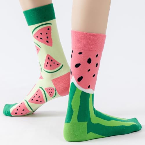 2 Pairs Cartoon Animal Crew Socks Fun Cotton Mid Calf Socks for Women - color: Watermelon
