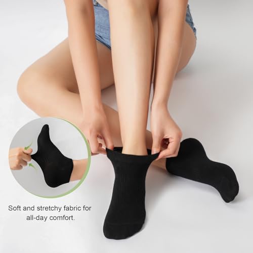 Women's Ankle Socks, 5 Pairs, Bamboo Rayon Ultra Thin Low Cut - color: Black, size: Medium