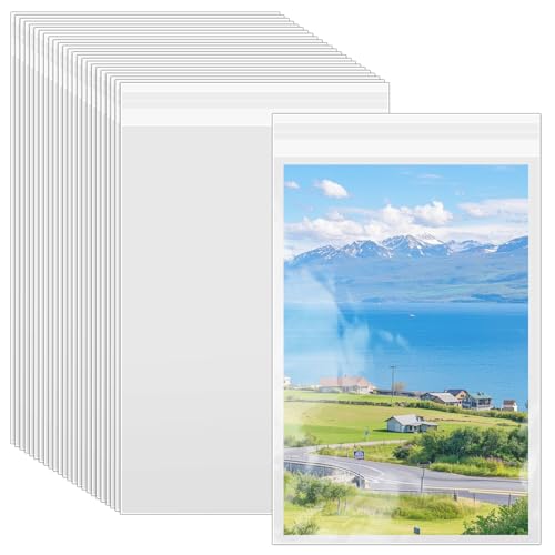 VOKOY 200 Pack Cellophane Bags Self Sealing, Resealable Clear Plastic Sleeves for 6 x 9 Inch Photos Art Prints Paintings Frame Mats Cookie Candy, 6-1/5 x 9 Inch - size: 6 x 9 Inch, style: 200 Pack