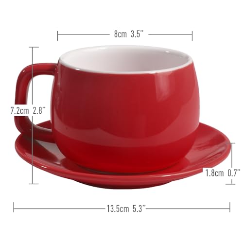 ionEgg Porcelain Coffee Cup with Saucer 270ml/9oz, Minimalist Design, Perfect for Latte, Cappuccino, and Tea, Red - color: Red