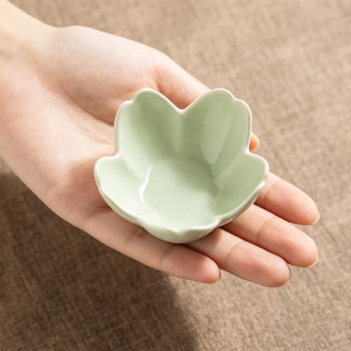 Floral Ceramic Jewelry Tray, 3.5" Ring Holder Trinket Bowl - color: green