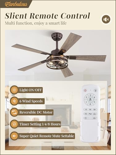 Fanbulous 48" Farmhouse Ceiling Fans with Light & Remote, 6-Speed Caged - color: Oil Bronze, size: 48 Inch