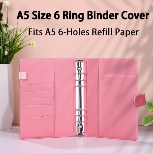 Antner A5 Notebook Binder 6 Ring Refillable Planner Cover for A5 Planner Inserts, PU Leather Loose Leaf Personal Organizer Aesthetic Photocard Holder Budget Binder with Magnetic Buckle, Glitter Pink - color: Glitter Pink