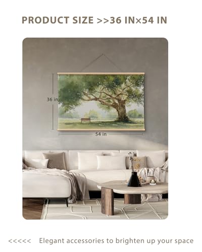 VIYYIEA Extra Large Watercolor Tree Canvas Wall Art, Sage Green, 36x54in - color: Watercolor Tree Scroll