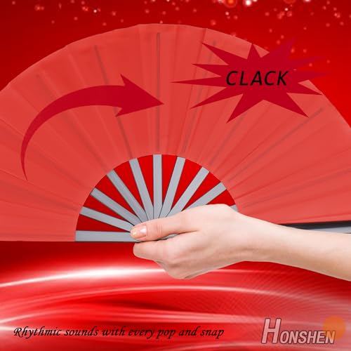 Chinese Folding Fan - 13 Inch Nylon-Cloth Fan for Performance and Hand Use (Red) - color: Red