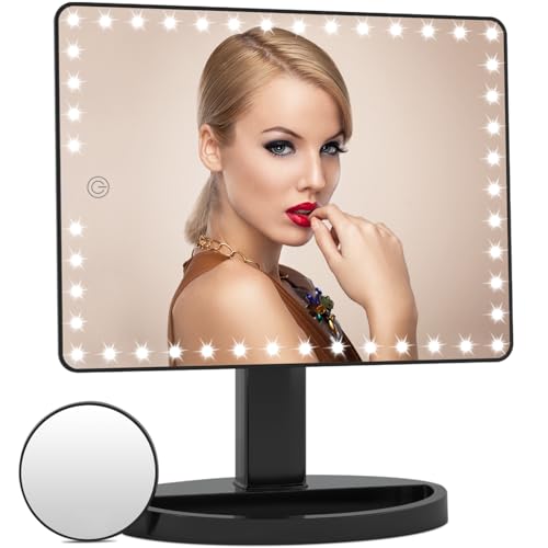 FUNTOUCH Large Lighted Makeup Mirror with Lights (Black) - color: Black D