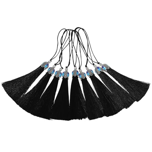 20pcs 16cm/6.3inches Vintage Silver Color Bookmark Tassels Silky Handmade Soft Craft Tassels with Loops for Bookmarks, Crafts and Jewelry Making (Black) - color: Black