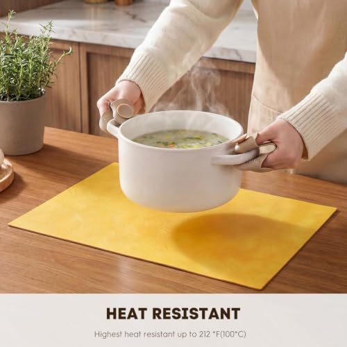 Artoid Mode Yellow Faux Leather Placemats Set of 4 - color: Yellow, size: 12" x 18", Rectangular Set of 4