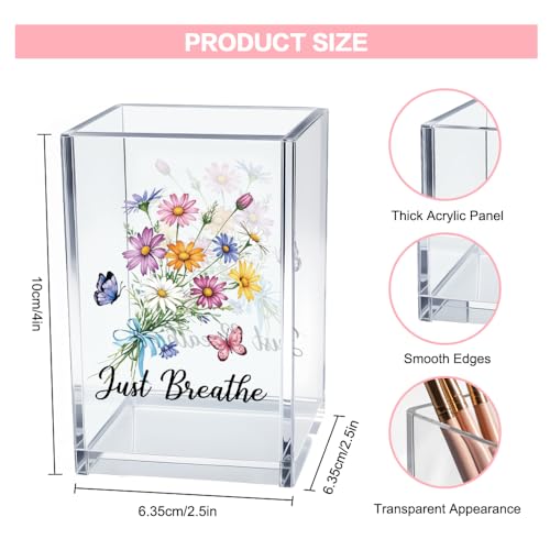 Just Breathe Acrylic Cosmetic Pencil Pen Holder Cup, Hope Inspirational Makeup Brush Organizer Holder, Women Faith Gifts, Encouragement Gifts for Women Mom Daughter Sister Friend Yoga Teacher - style: Breathe