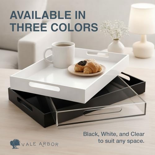 Clear Small Acrylic Serving Tray 16x12, Waterproof Modern Coffee Table Tray with Handles, Decorative Rectangle Acrylic Organizers for Living Room, Bar Cart, Bathroom Decor & Vanity Desk Decor - color: Clear, size: 16" x 12" x 2"