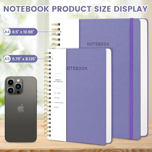 Spiral Notebook - 8.5 x 10.98 Inch Large Hard Cover Notebook with Elastic Band & Pocket, 252 Pages, Lay Flat Wirebound Journal for Work, School, Planning & Note Taking Violet - color: 005-Violet-1pack, size: A4-252 pages
