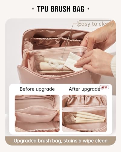 EACHY Travel Makeup Bag for Women, PU Leather Cosmetic Bag, Pink, Medium - color: A - Pink, size: Medium