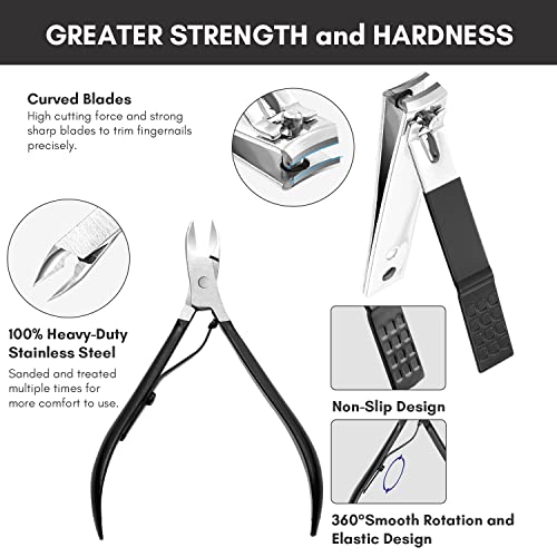 FAMILIFE Nail Kit, Professional Manicure Set Manicure Kit Nail Clipper Set, 13 in 1 Stainless Steel Pedicure Sets Clipper Tool, Men Grooming Tool with Portable Black Leather Travel Case for Him - color: Black