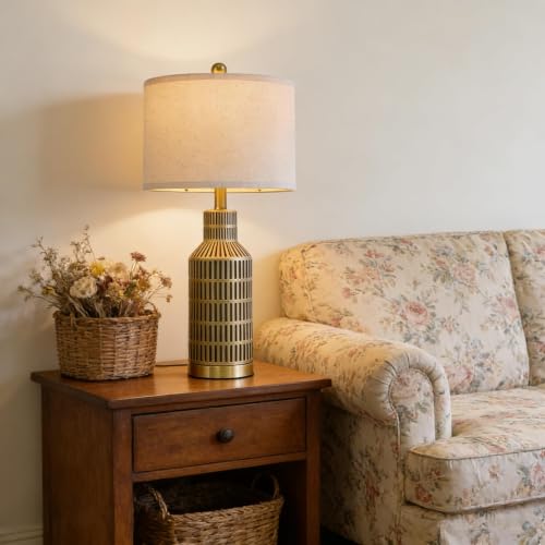 USumkky 25" Gold and Black Modern Ceramic Bedside Lamp Set of 2 for Bedroom Decor Farmhouse Table Lamp for Living Room Office Dorm - color: Gold Black