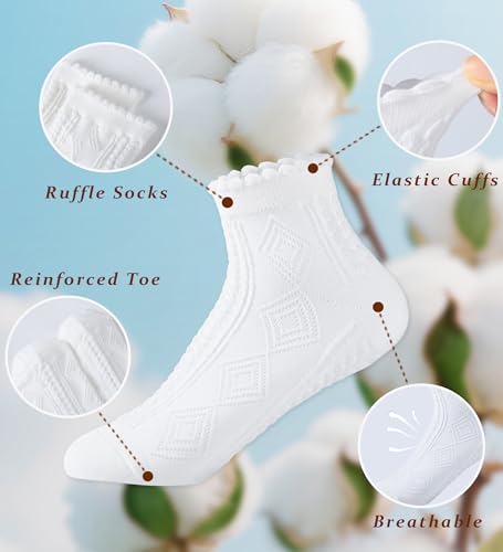 SIONCY 10 Pairs Ruffle Socks Women Cute Cotton Ankle Socks Casual Frilly Sock, Breathable, Low Cut Size 5-10 - color: 10 Pairs - Multicolorb