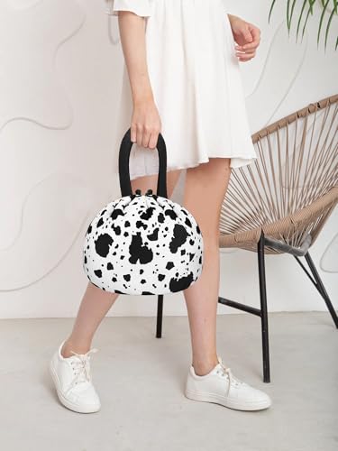 Funny Cow Print Drawstring Makeup Bag, Travel Toiletry Cosmetic Organizer - color: B-Cow-Blackwhite
