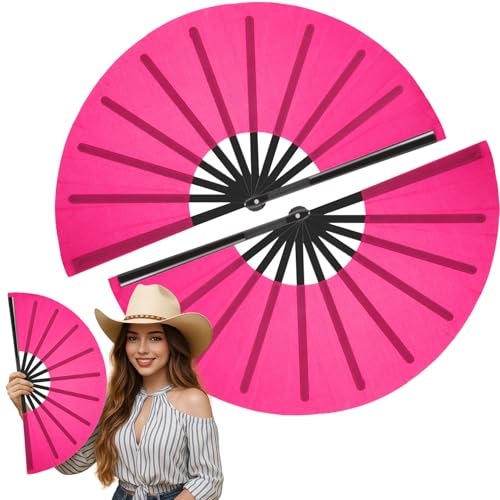 Maitys 2 Pack Foldable Fans for Rave Dancing,Pink,Simple Pattern - color: Pink, style: Simple Pattern