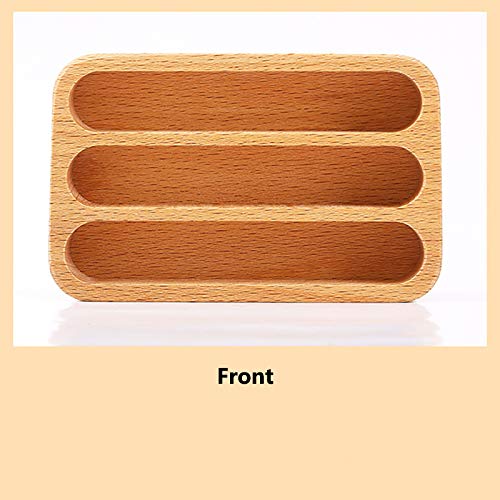 Sizikato Wooden Business Card Holder for Desk, 3 Card Slots Business Card Display Holder Stand - color: Beech