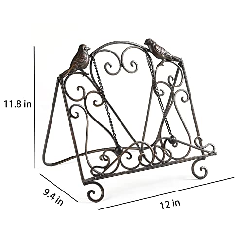 Metal Cookbook Stand Clearance Recipe Book Holder for Kitchen (Birds/Vintage Scrolls, Bronze) - style: Birds/Vintage Scrolls