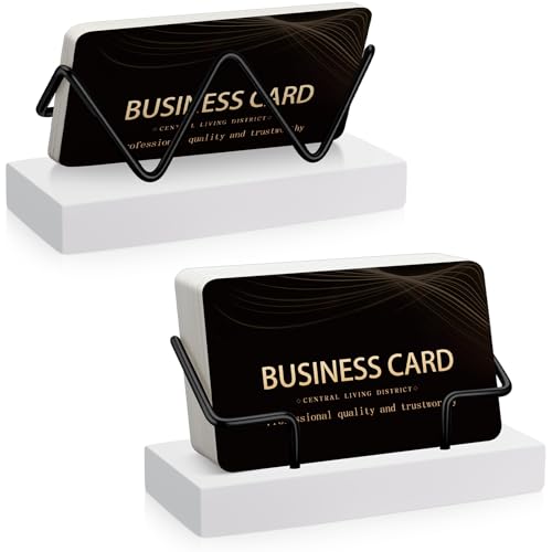 Amyhill 2 Pieces Wood Business Card Holder for Desk,White, Black - color: White, Black
