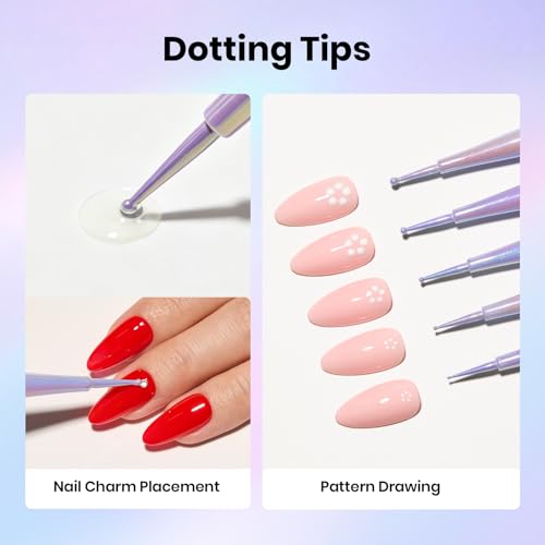 Beetles 5PCS Nail Art Dotting Tools 3D Nail Gel Set, Dual-Headed Nail Art - color: E-Purple-5